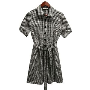 💲⬇️Dex M Gingham Plaid Mini Dress Button Down Belted Short Sleeves